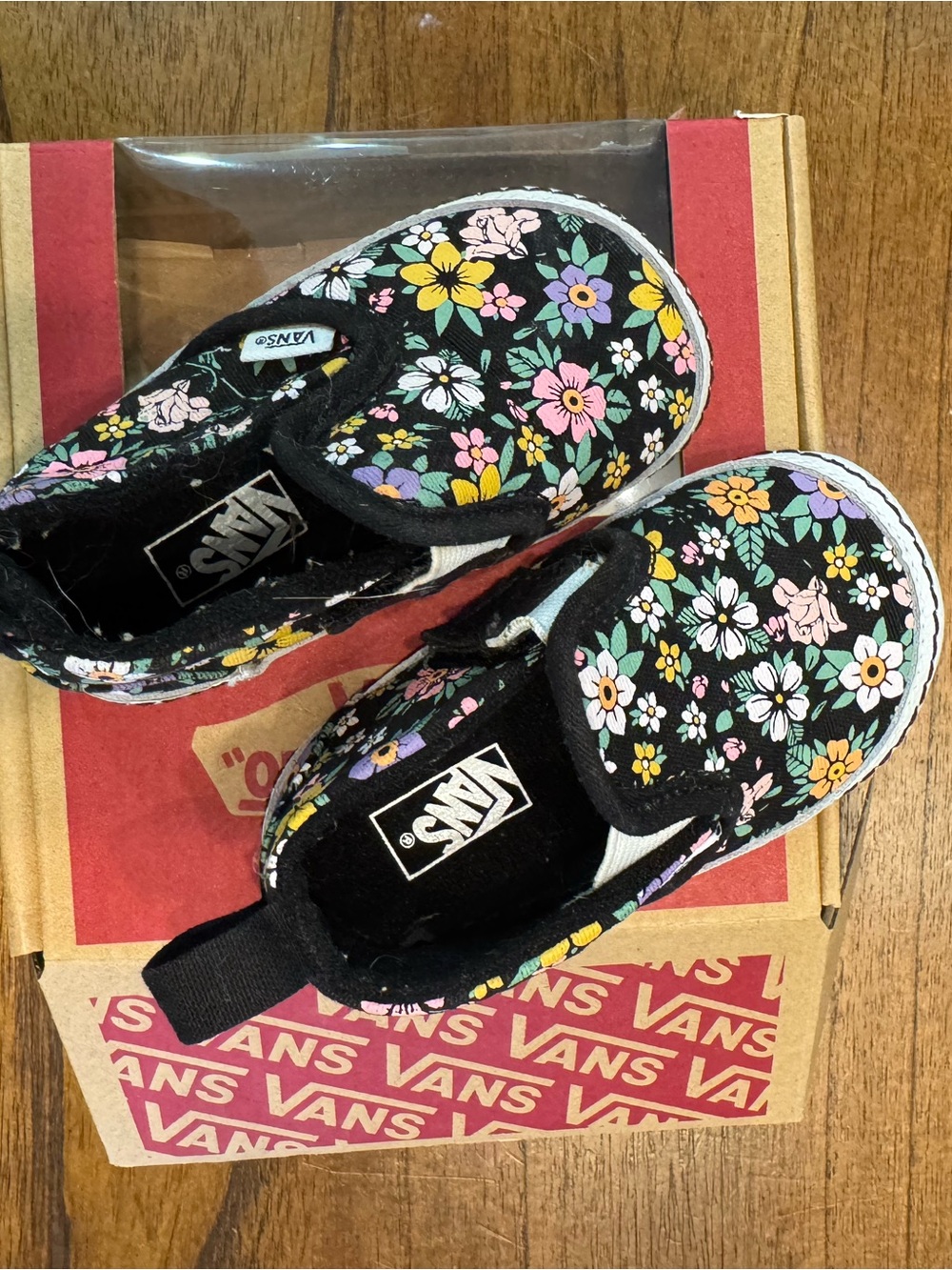 Vans Baby Floral Slip-On Sneakers - Black with Pink, Yellow & Purple Flowers
